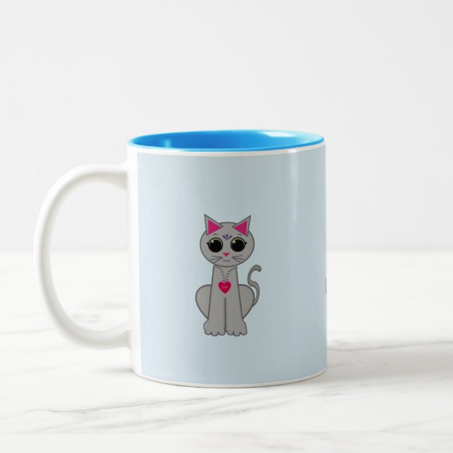 Caneca De Café Em Dois Tons Gato cinza fofo (Esquerda)