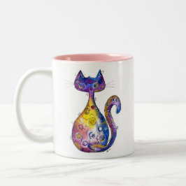 Caneca De Café Em Dois Tons Gato Colorido Esbranquiçado