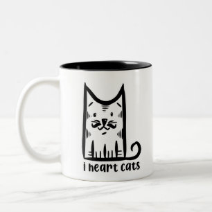 Caneca De Café Em Dois Tons Gato com bigode Na moda, em gatos do coração