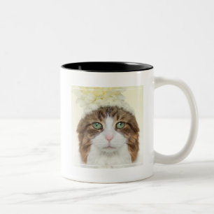 Caneca De Café Em Dois Tons Gato com chapéu da flor