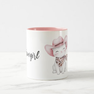Caneca De Café Em Dois Tons Gato com Chapéu de Cowgirl Rosa