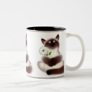 Caneca De Café Em Dois Tons Gato com flor