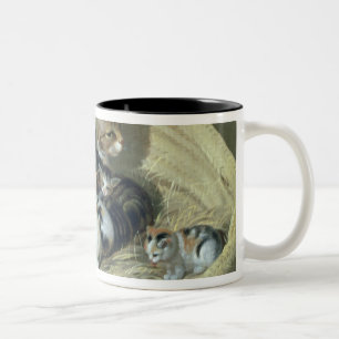 Caneca De Café Em Dois Tons Gato com seus gatinhos em uma cesta, 1797