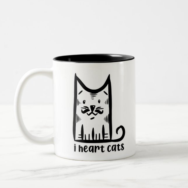 Caneca De Café Em Dois Tons Gato com um Bigode Elegante, eu amo gatos (Esquerda)