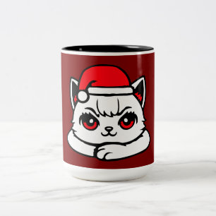 Caneca De Café Em Dois Tons Gato Confidente Chapéu de Papai Noel Braços Cruzad