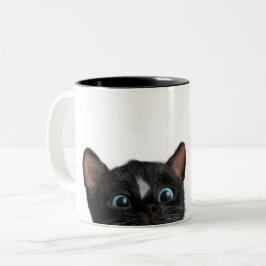 Caneca De Café Em Dois Tons Gato curioso bonito