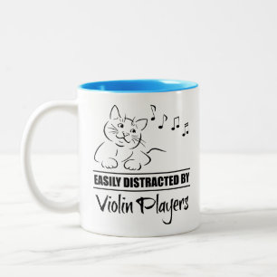Caneca De Café Em Dois Tons Gato curioso facilmente distraído por jogadores vi