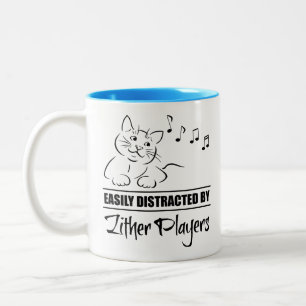 Caneca De Café Em Dois Tons Gato curioso facilmente distraído por jogadores Zq