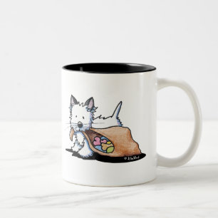 Caneca De Café Em Dois Tons Gato de Cachorro do Halloween Westie