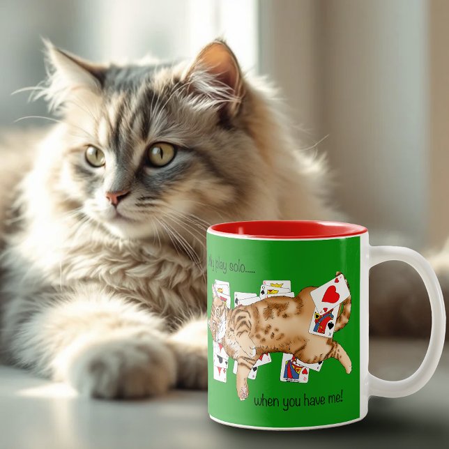 Caneca De Café Em Dois Tons Gato de Cartões de Jogo Solitários (Criador carregado)
