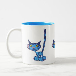 Caneca De Café Em Dois Tons Gato de Cartografia Azul legal