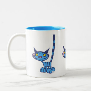 Caneca De Café Em Dois Tons Gato de Cartografia Azul legal
