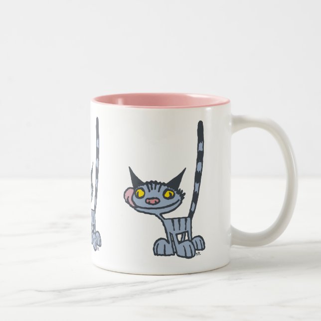 Caneca De Café Em Dois Tons Gato de Cartoons de Cinza legal (Direita)