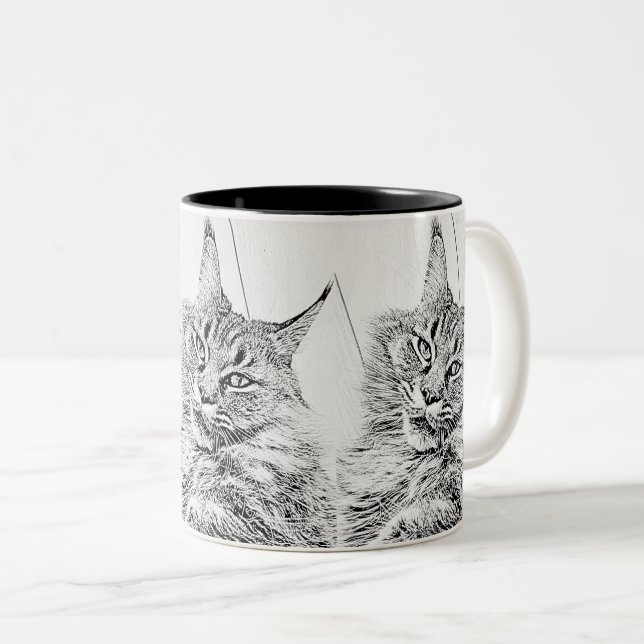 Caneca De Café Em Dois Tons Gato de casulo branco preto e branco, branco, (Frente Esquerda)