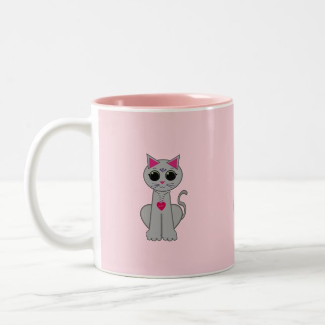 Caneca De Café Em Dois Tons Gato de cinza bonito (Esquerda)