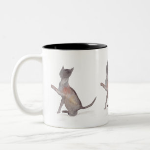 Caneca De Café Em Dois Tons Gato de cinza Bonito gatinho aquarela