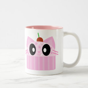 Caneca De Café Em Dois Tons gato de cupcake kawaii