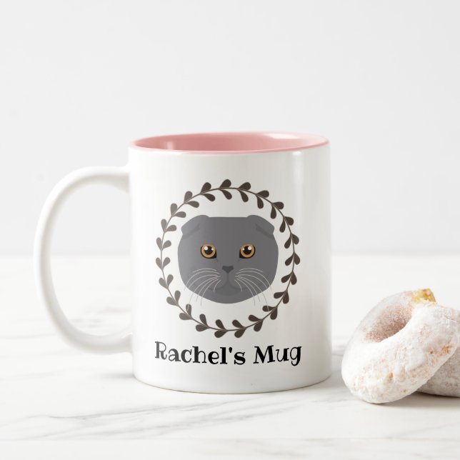 Caneca De Café Em Dois Tons Gato de dobra escocesa (Com Donut)