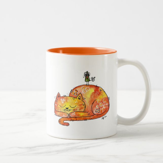 Caneca De Café Em Dois Tons Gato de Dormir Bravo (Direita)