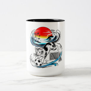 Caneca De Café Em Dois Tons Gato de Futebol Energético Presente Kawaii para Fu