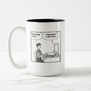Caneca De Café Em Dois Tons Gato de Gerenciamento de Tempo Humor de Escritório