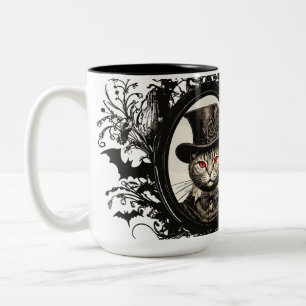 Caneca De Café Em Dois Tons Gato de Halloween, Gato de Vampiro, presas de dama