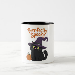 Caneca De Café Em Dois Tons Gato de Halloween Perfeitamente Assustador