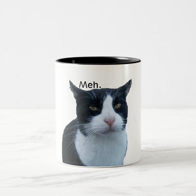 Caneca De Café Em Dois Tons Gato de "Meh" (Centro)