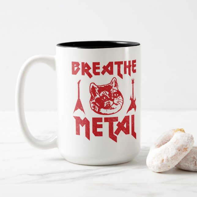 Caneca De Café Em Dois Tons Gato de Metal Pesado (Com Donut)