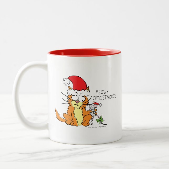 Caneca De Café Em Dois Tons Gato de Natal Engraçado (Esquerda)
