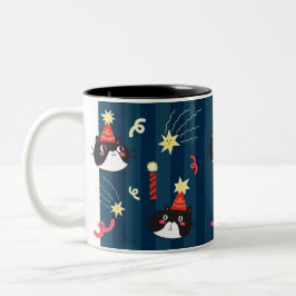 Caneca De Café Em Dois Tons Gato de Natal Negro