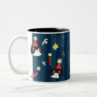Caneca De Café Em Dois Tons Gato de Natal Negro