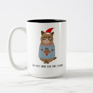 Caneca De Café Em Dois Tons Gato de Natal Sarcástico Engraçado