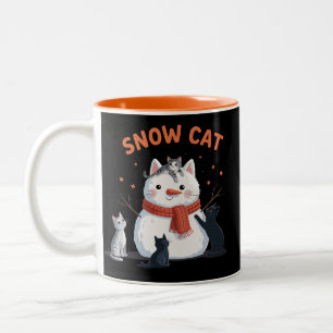 Caneca De Café Em Dois Tons Gato de Neve Natal Presente para Amantes de Gatos 