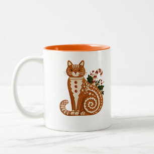 Caneca De Café Em Dois Tons Gato de Pão de Mel Retrô com Cana de Açúcar