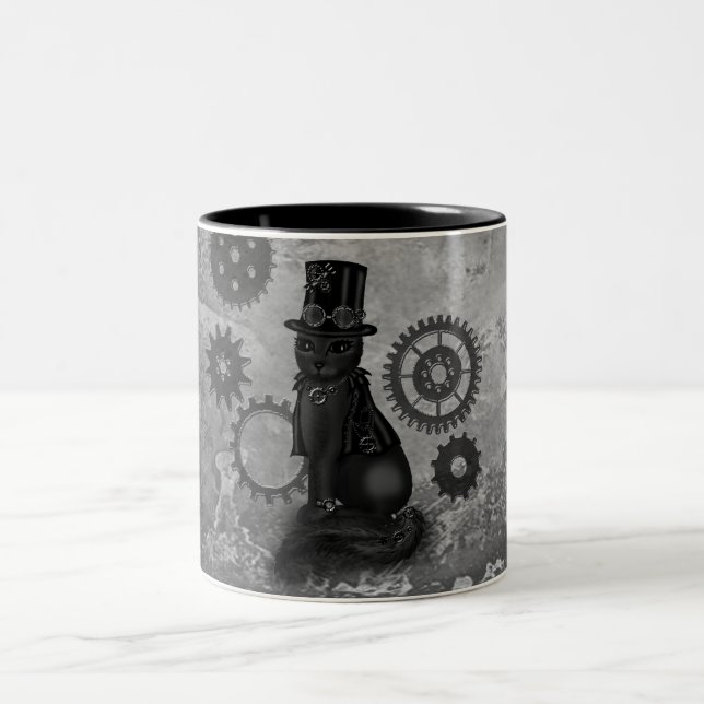 Caneca De Café Em Dois Tons Gato de Steampunk (Centro)