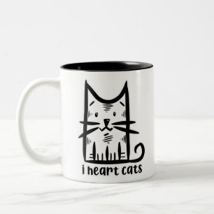 Caneca De Café Em Dois Tons Gato de Sussurros, eu coração gatos
