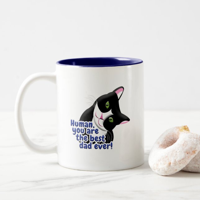Caneca De Café Em Dois Tons Gato dia de os pais (Com Donut)