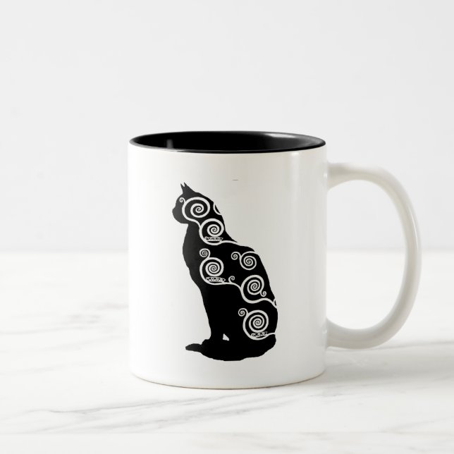 Caneca De Café Em Dois Tons Gato do estilo de Klimt (Direita)
