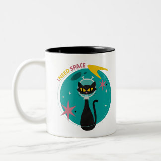 Caneca De Café Em Dois Tons Gato do MidMod no Espaço Mug 'I Need Space'
