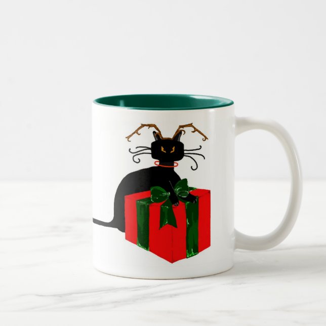Caneca De Café Em Dois Tons Gato do Natal da cauda longa (Direita)