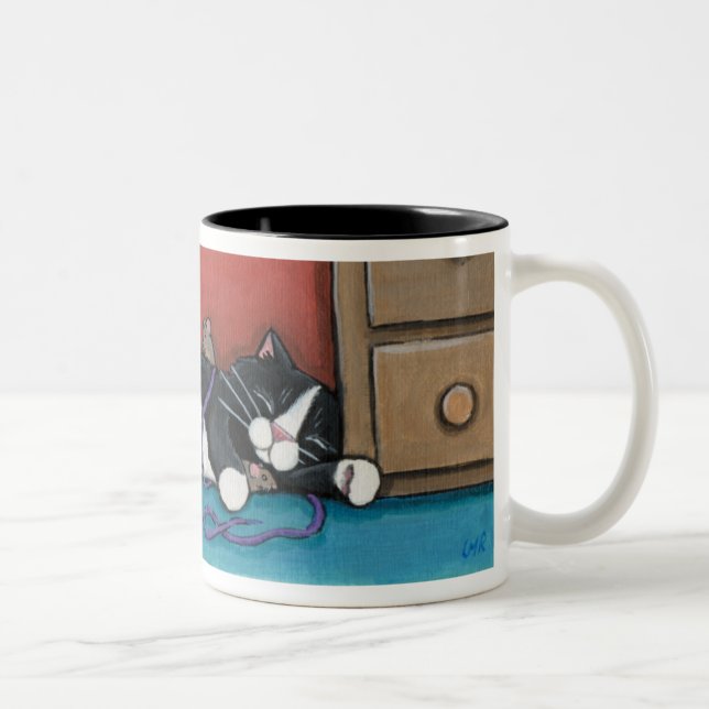 Caneca De Café Em Dois Tons Gato Dormindo e Mice Mug (Direita)