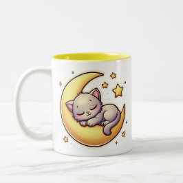 Caneca De Café Em Dois Tons Gato Dormindo Na Lua