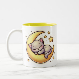 Caneca De Café Em Dois Tons Gato Dormindo Na Lua