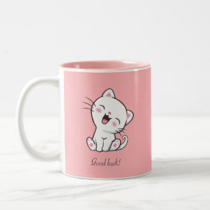 Caneca De Café Em Dois Tons Gato e Coração de Gatinho Bonito a Rosa