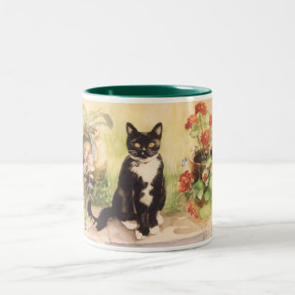 Caneca De Café Em Dois Tons gato e gerânio
