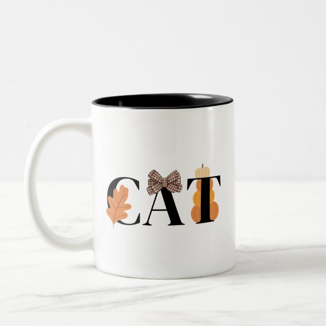 Caneca De Café Em Dois Tons Gato Elegante Bonito outono outono (Esquerda)