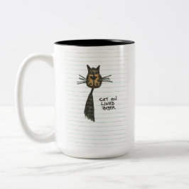 Caneca De Café Em Dois Tons Gato em Papel Vinculado