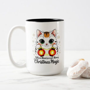 Caneca De Café Em Dois Tons Gato Encantador com Lanternas - Ano Novo Lunar Fof