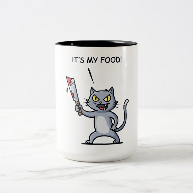Caneca De Café Em Dois Tons Gato Engraçado com Faca (Centro)